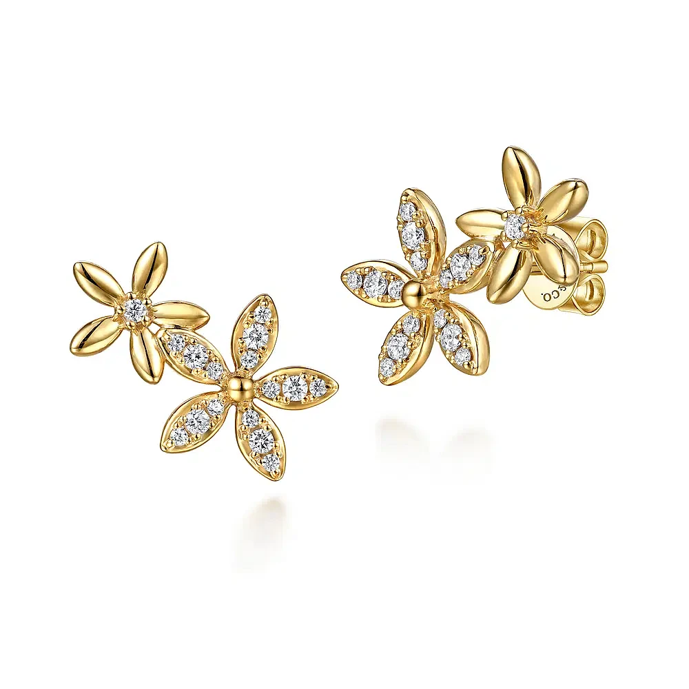 Flower Diamond Ear Climber Earrings