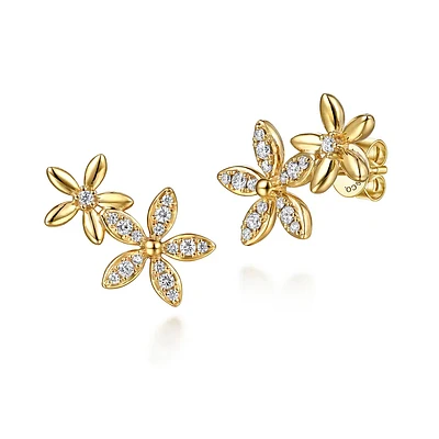 Flower Diamond Ear Climber Earrings