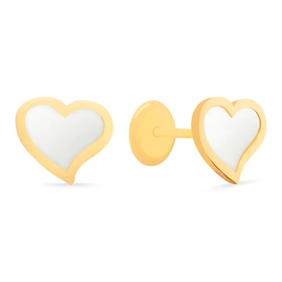 Slanted Heart Mother pearl 7MM Stud Earrings
