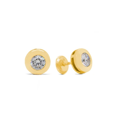 Wide Bezel Set Zirconia 2MM Stud Earrings