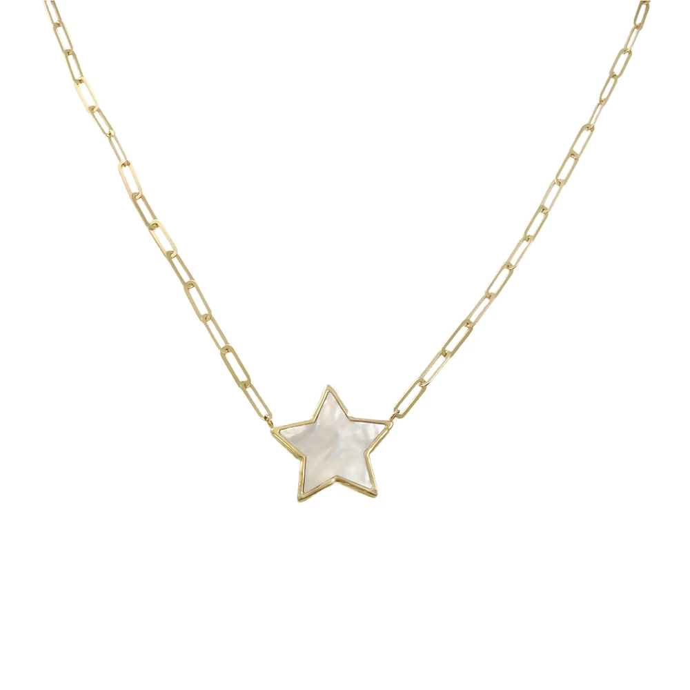 Mother Pearl Star Paperclip Necklace