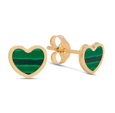 Heart Inlay Malachite Stud Earrings