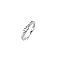 Round Bezel Clear Emerald Cut Ring