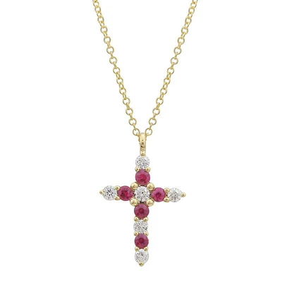 Ruby and Diamond Cross Necklace