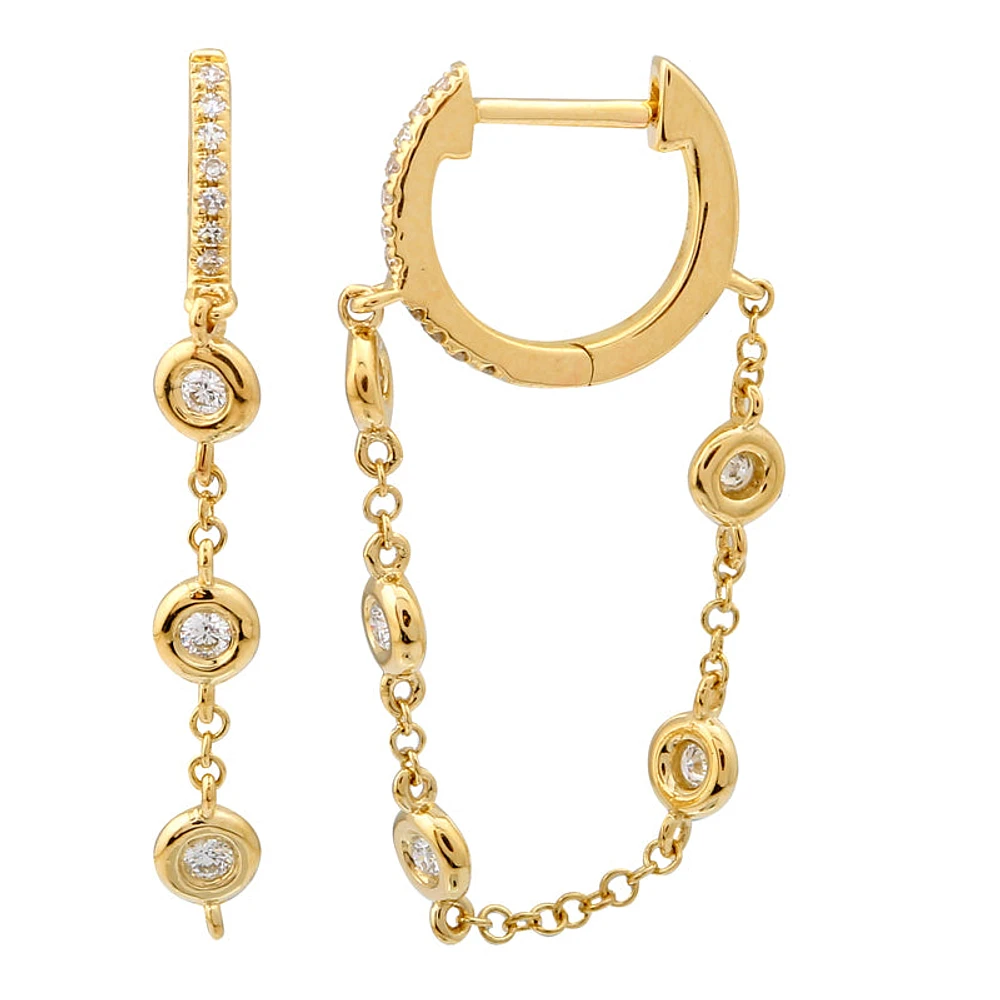 10MM Diamond Huggie Bezel Set Chain Single Earring