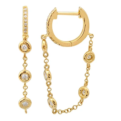 10MM Diamond Huggie Bezel Set Chain Single Earring