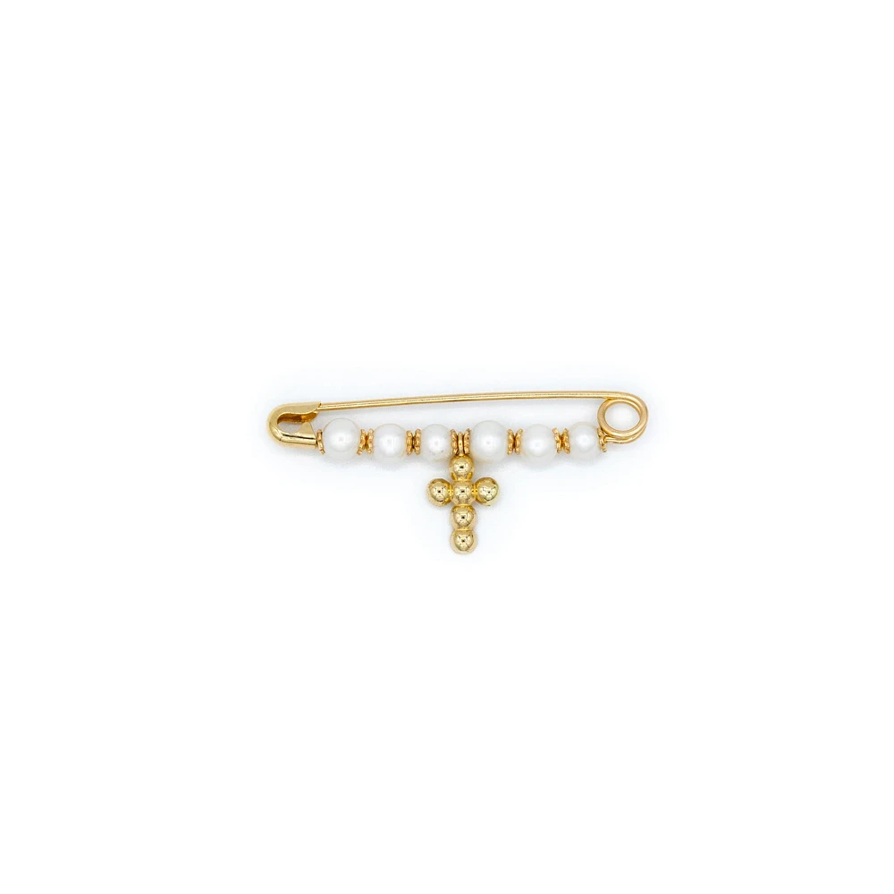 Pearl and Gold Cross Baby Pin