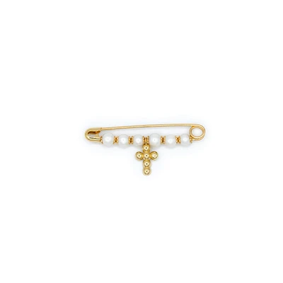Pearl and Gold Cross Baby Pin