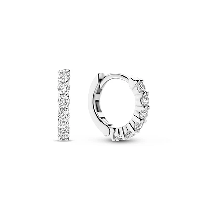 Thick 12MM Silver Sparkle Huggie Earrings