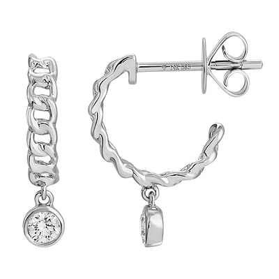 Cuban Chain and Diamond Dangle Huggie Earrings