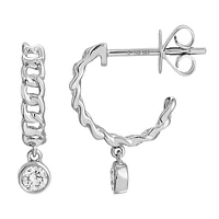 Cuban Chain and Diamond Dangle Huggie Earrings