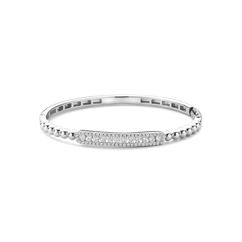 Beaded Sparkle Silver Bangle Bracelet