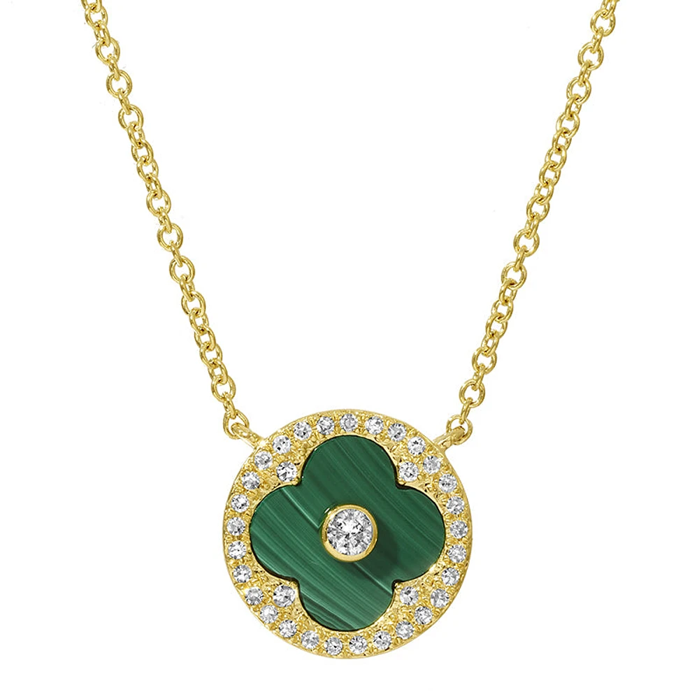 Clover Malachite and Diamond Necklace