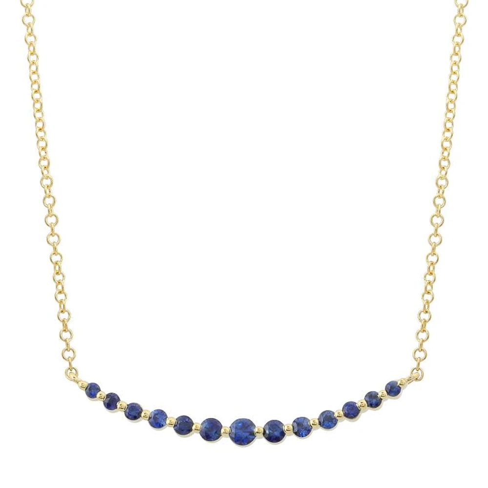 Gradient Smile Bar Blue Sapphires Necklace