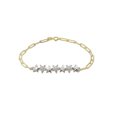White and Yellow Gold Stars Diamonds Bracelet
