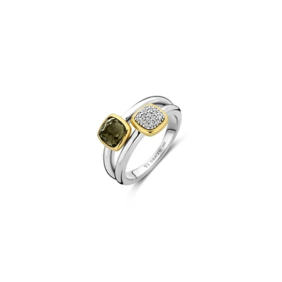 Cushion Khaki Pave Double Ring