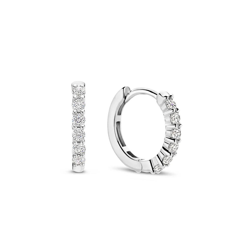 Thick 14MM Silver Sparkle Huggie Earrings