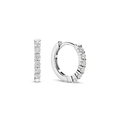 Thick 14MM Silver Sparkle Huggie Earrings