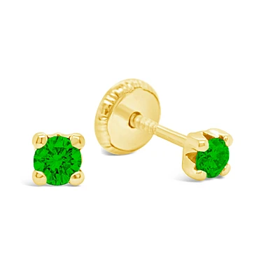 Round Green Zirconia 3MM Four Prong Set Stud Earrings