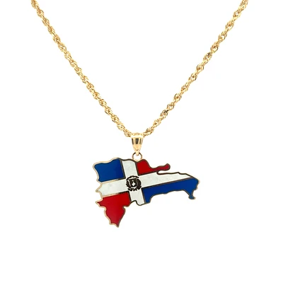 Dominican Republic Island Map Flag Pendant