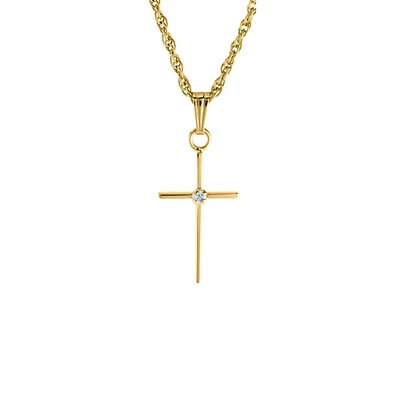 17MM Solid Gold Cross Diamond Kids Necklace