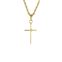 17MM Solid Gold Cross Diamond Kids Necklace