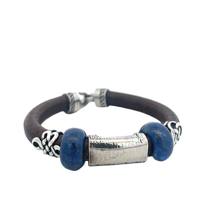 Lapiz Lazuli Brown Leather Bracelet
