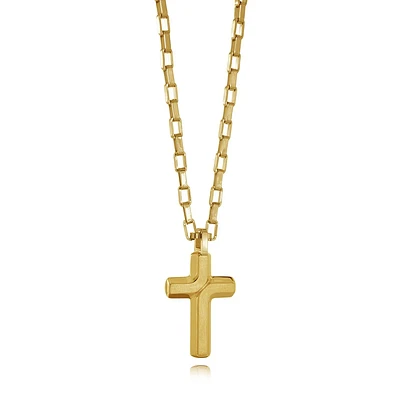 Mini Brushed Cross Golden Steel Necklace
