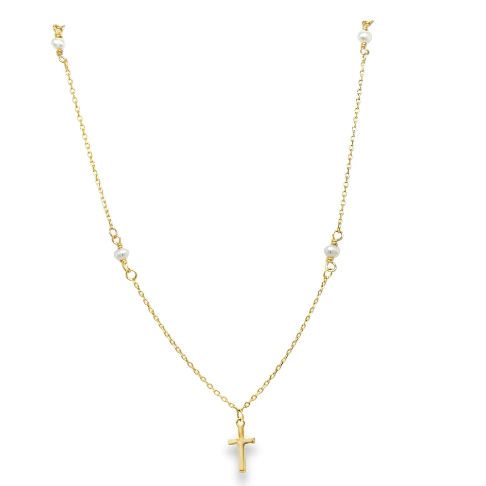 Cross on Pearl Chain Necklace