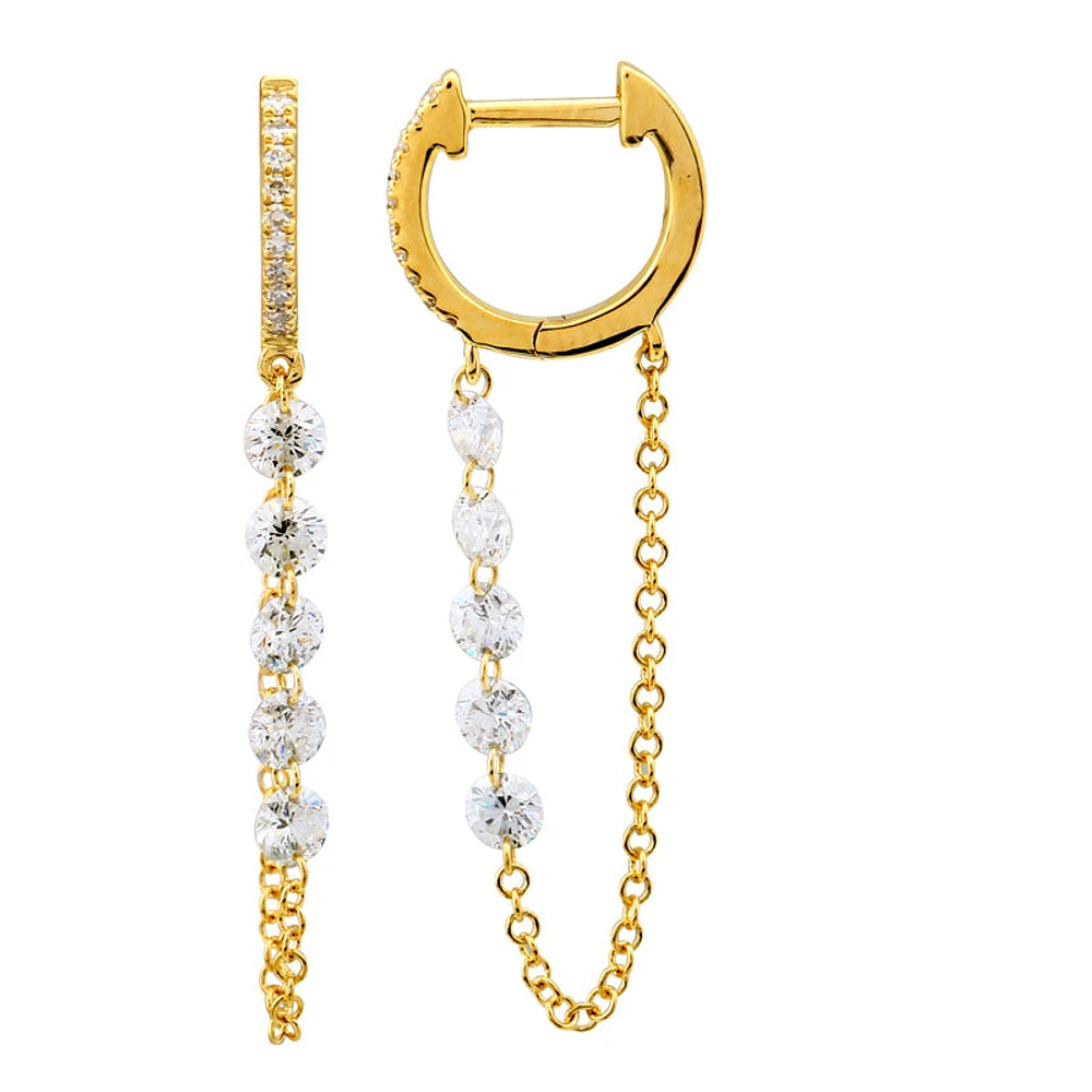 Five Dancing Diamonds Chain Single Huggie Earring