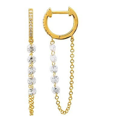 Five Dancing Diamonds Chain Single Huggie Earring