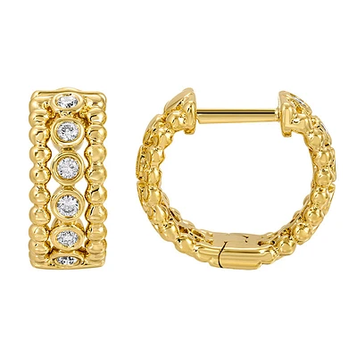 11MM Beaded and Diamonds Huggie Earrings