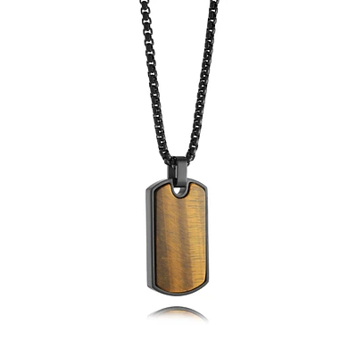 Black Steel Tiger Eye Dogtag Necklace