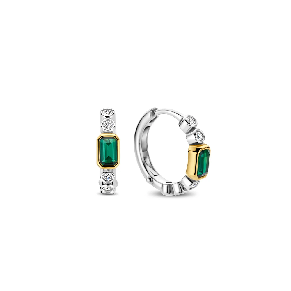 Round Bezel Set Green Emerald Huggie Earrings