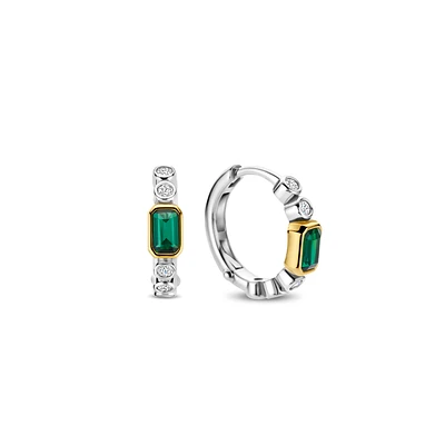 Round Bezel Set Green Emerald Huggie Earrings