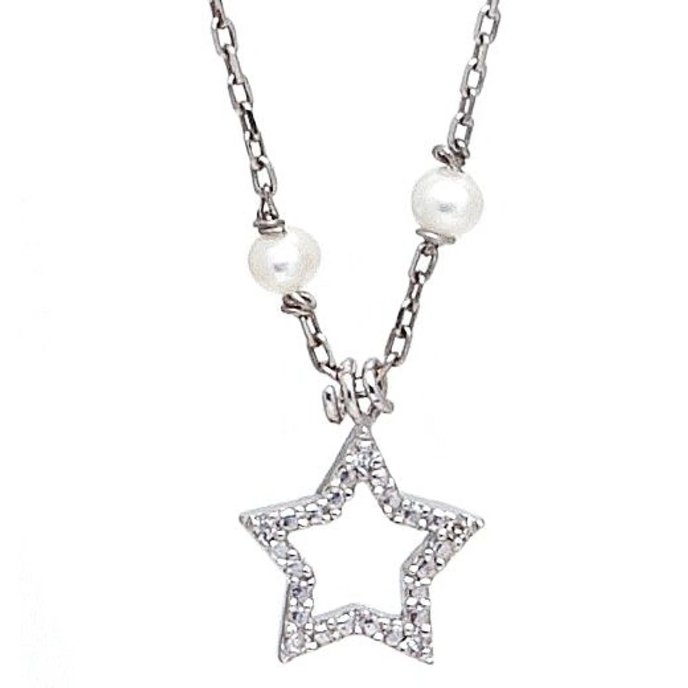 Diamond Star Pearl Chain Necklace