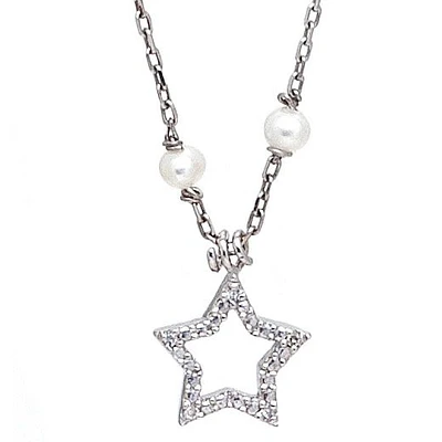 Diamond Star Pearl Chain Necklace