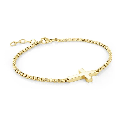 Cross Box Chain Golden Steel Bracelet