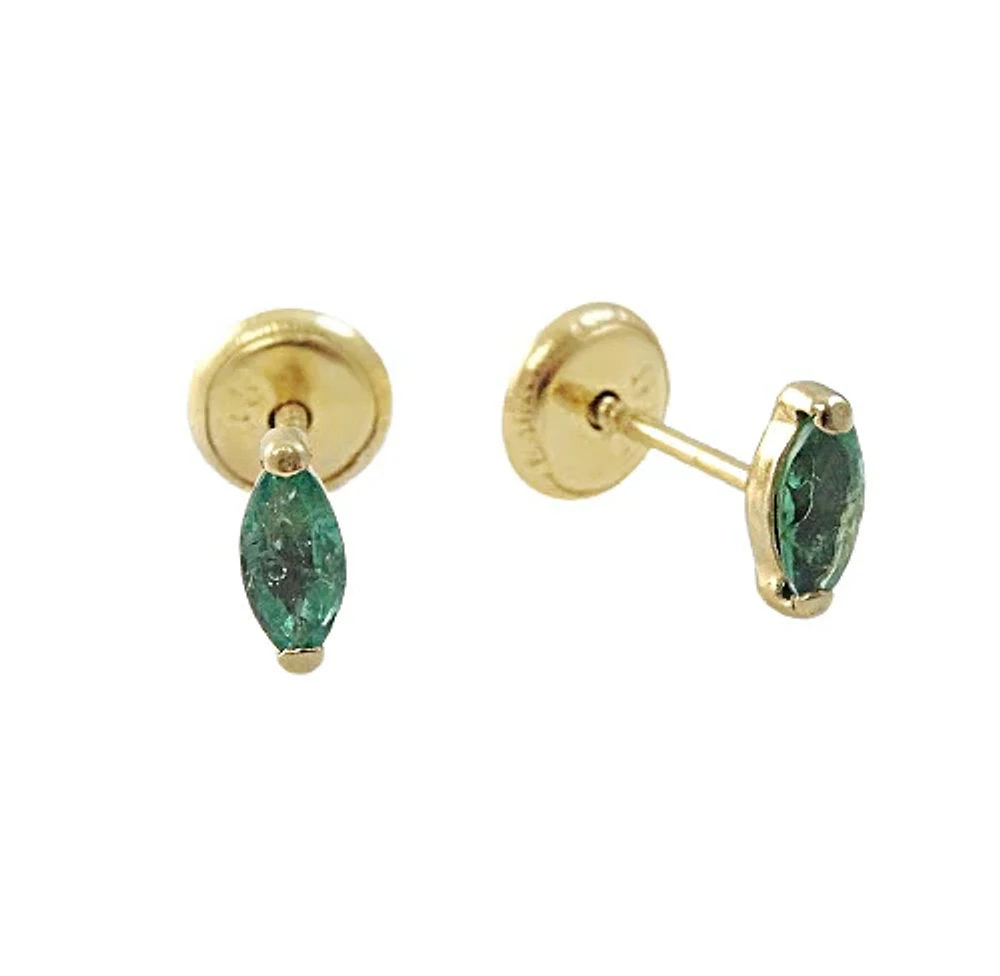 Marquise Mini Emerald Stud Earrings