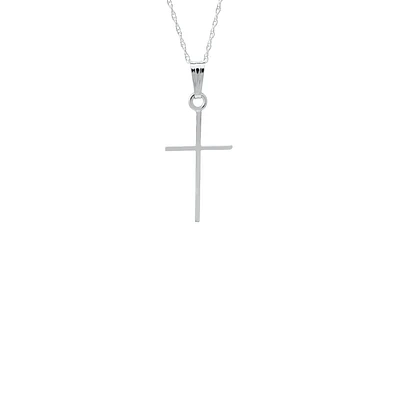 17MM Thin Cross White Gold Kids Necklace