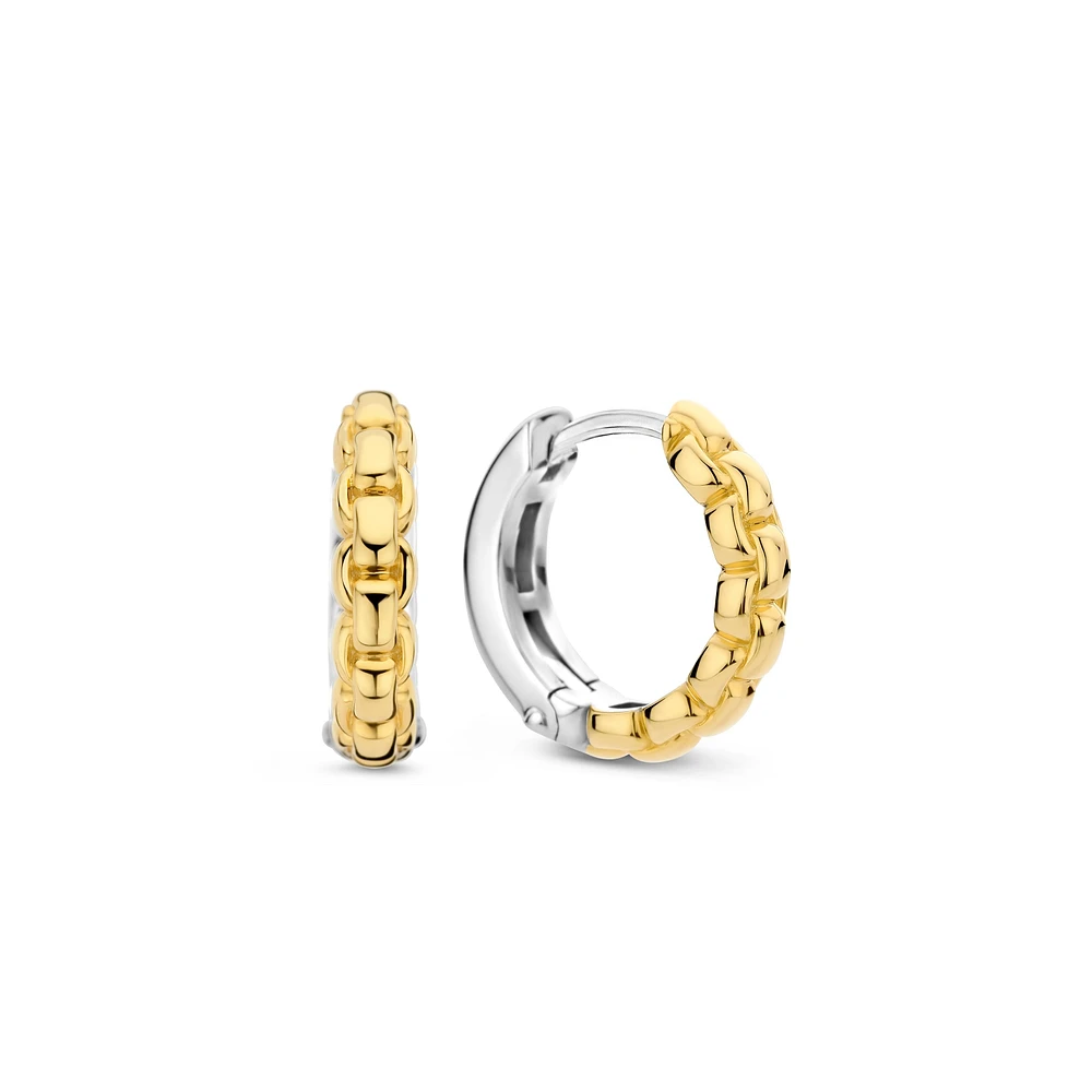 Box Chain 14MM Golden Huggie Earrings