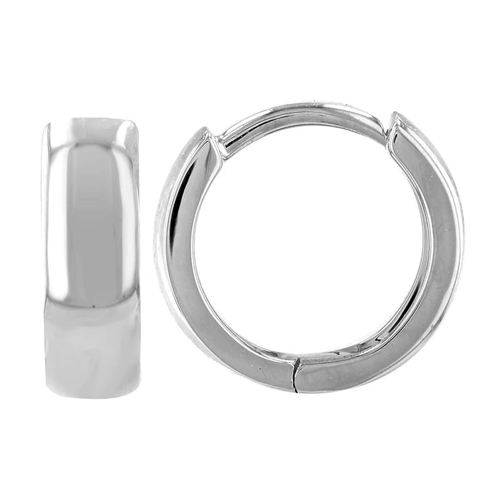 White Gold 10MM Flat Huggie Earrings