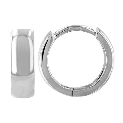 White Gold 10MM Flat Huggie Earrings