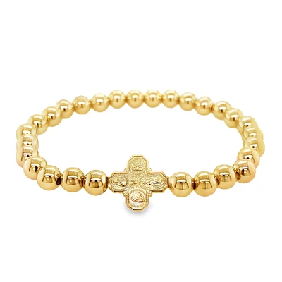 Four Way Cross 6MM Bead Bracelet