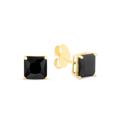 Priness Cut Black 4MM Zirconia Stud Earrings