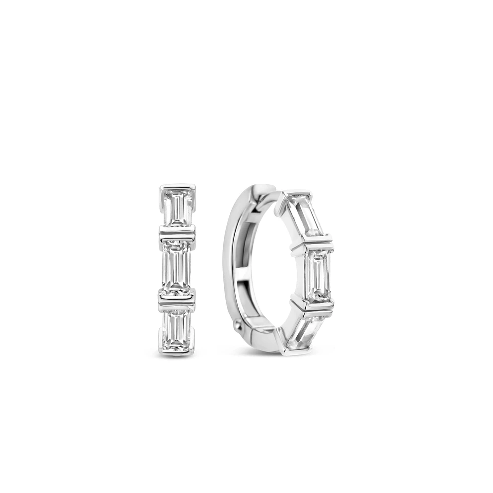 Emerald Cut Zirconia Silver Huggie Earrings