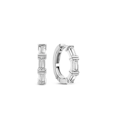 Emerald Cut Zirconia Silver Huggie Earrings