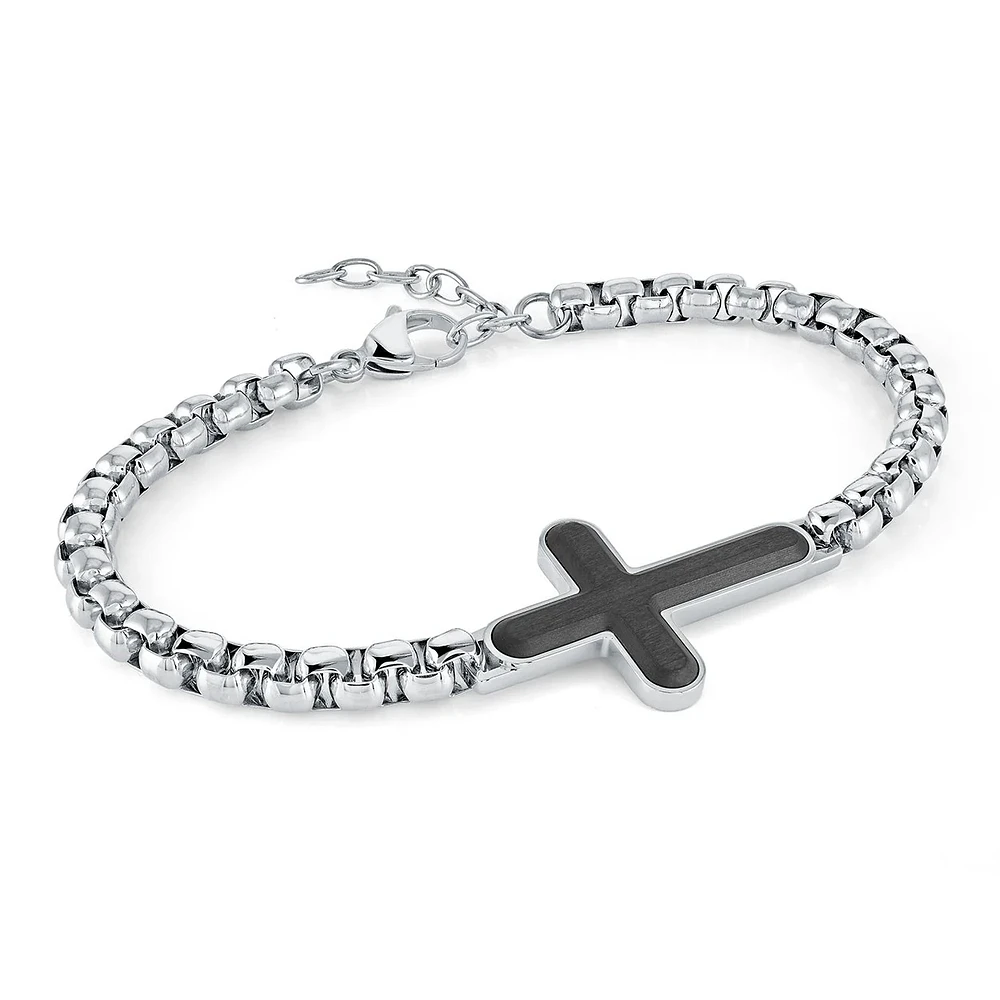 Carbon Fiber Cross Round Box Bracelet