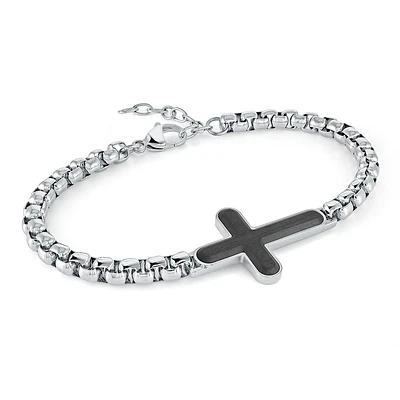 Carbon Fiber Cross Round Box Bracelet