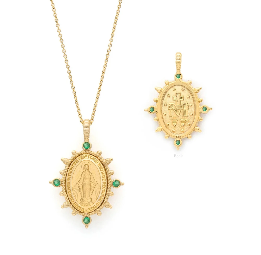 Virgen Milagrosa Emerald Accent Necklace